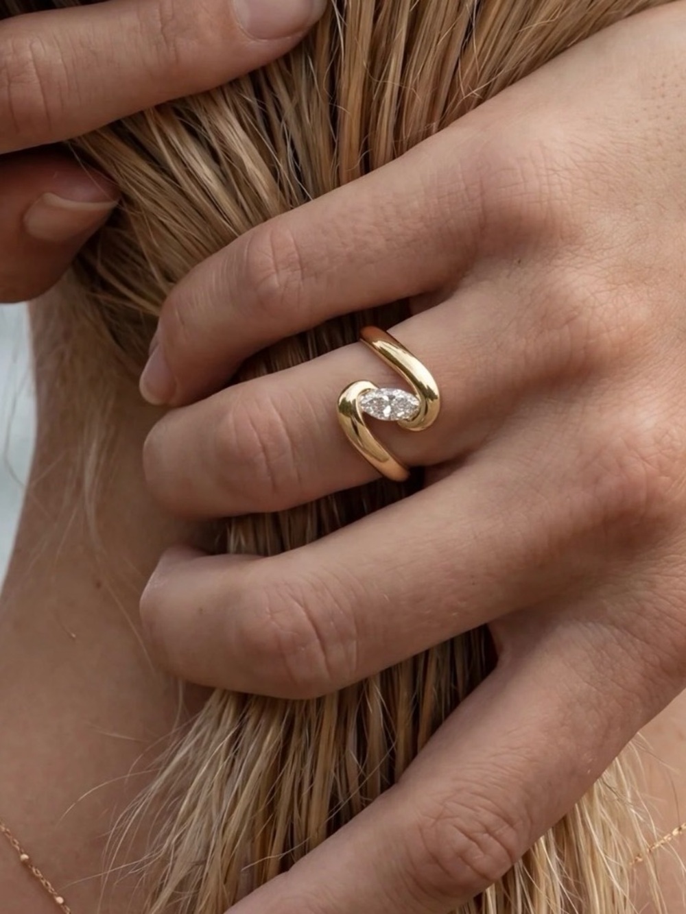 Elegant Bypass Zircon Ring Stainless Steel Adjustable Minimalist Ring Layered
